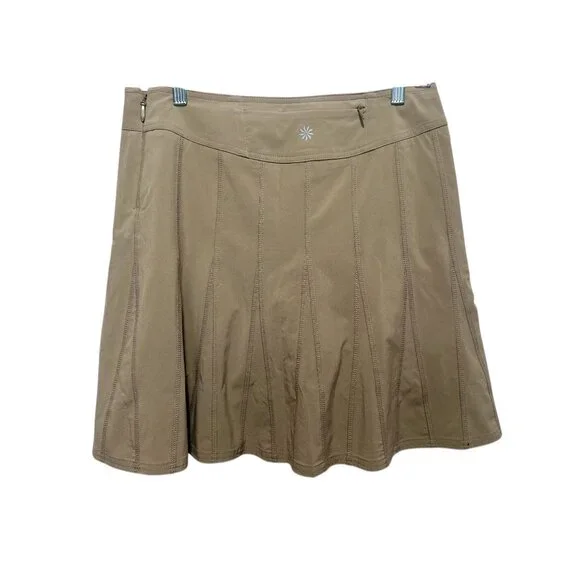 Athleta Pleated Skirt Skort Womens Size 6 Brown Tan Tennis Preppy Golf Oudoors